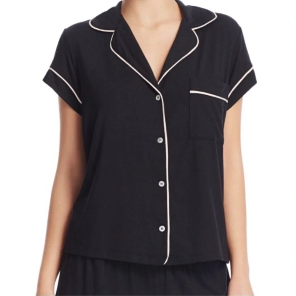 Eberjey Giselle PJ Top Short Sleeve Black with White Trim Size M - Picture 1 of 5